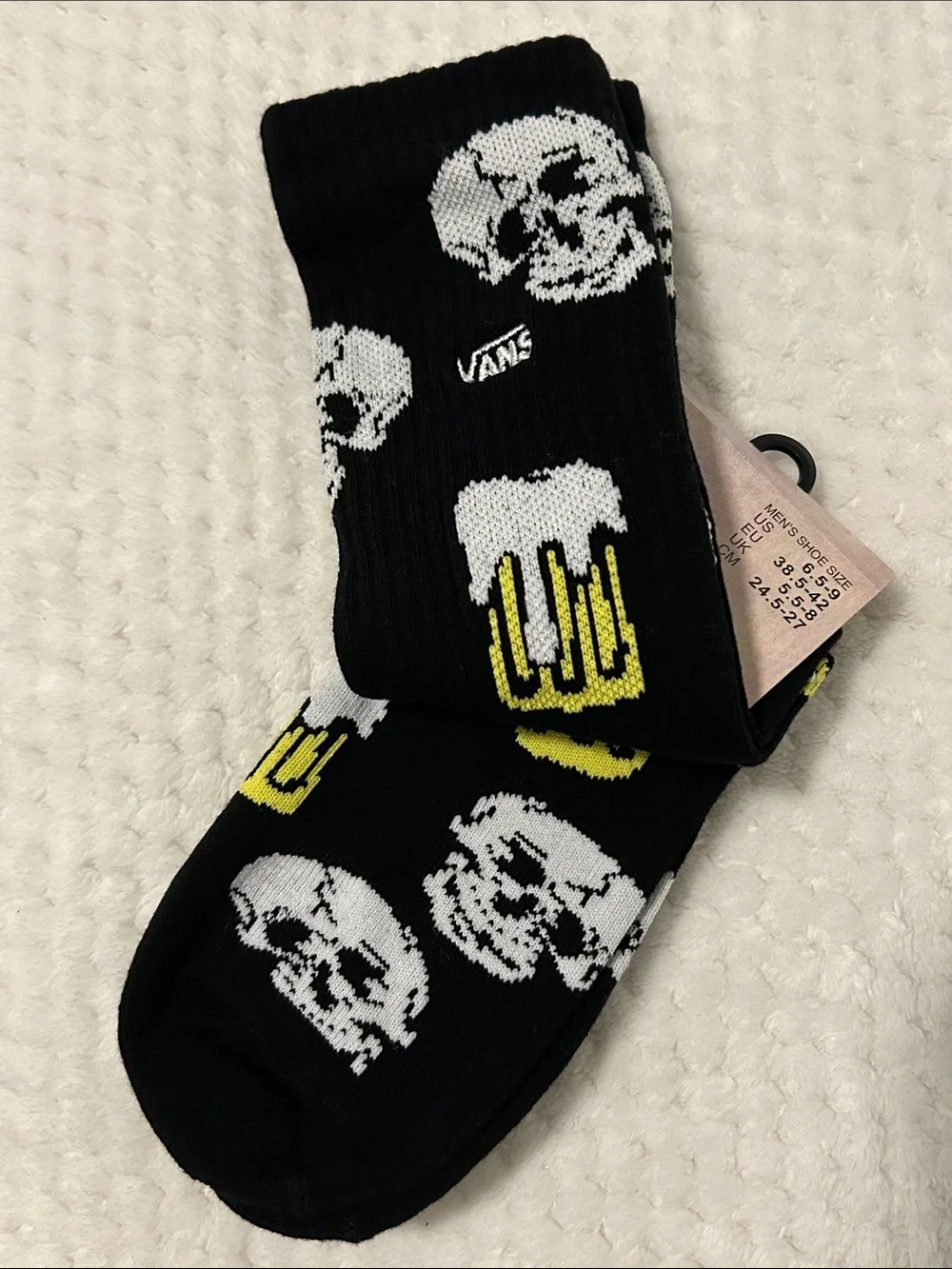 VANS “Off The Wall” Men’s Black Graphic Crew Socks - 1 Pair Medium (6.5-9)